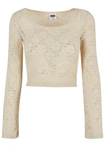 Urban Classics Damen Longsleeve "Urban Classics Damen Ladies Cropped Lace Longsleeve", beige, klassisch, Gr. L, unifarben, 94% Polyamid, 6% Elasthan,