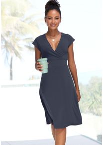 Lascana Damen Midikleid, blau, modisch, Gr. 36, unifarben, Jersey, Obermaterial: 95% Polyester, 5% Elasthan, Kleider, aus bügelfreier Ware, elegantes