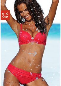 s.Oliver Damen Push-Up-Bikini, rot, Gr. 34, Microfaser, Polyamid, Bikini-Sets, mit Zierring an der Hose