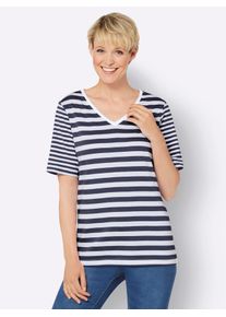 Classic Basics Damen Kurzarmshirt "Kurzarm-Shirt", blau, Gr. 50, gemustert, mehrfarbig, gestreift, 100% Baumwolle, Shirts