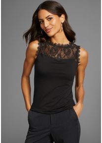 Laura Scott Damen Spitzentop, schwarz, feminin, Gr. 38, unifarben, Jersey, Obermaterial: 95% Viskose, 5% Elasthan. Besatz: 100% Polyester. Spitze: