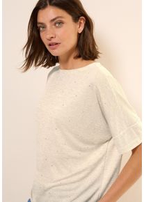 Cecil Damen T-Shirt, lila, casual, Gr. L, unifarben, Jersey, Obermaterial: 55% Polyester, 45% Viskose, Shirts, mit Dekosteinen