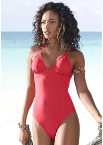 Lascana Damen Badeanzug "Scallop", rot, Gr. 34, unifarben, Microfaser, Microfaser, Badeanzüge, mit gelaserter Wellenkante