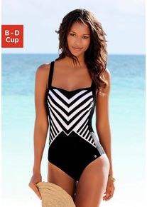 Lascana Damen Badeanzug, schwarz, Gr. 38, gestreift, Polyamid, Badeanzüge, mit goldfarbener Beschichtung und Shaping-Eimsatz