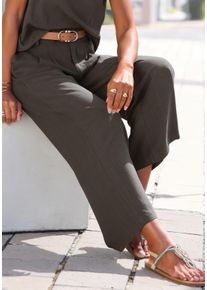 Lascana Damen Bundfaltenhose, grün, modisch, Gr. 38, unifarben, Web, Obermaterial: 85% Viskose, 15% Leinen, Hosen, mit Taschen und Knopfdetail,