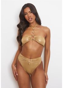 MODA MINX Damen Bikini-Hose "Kos Pendant", gold, Gr. L, unifarben, 92% Polyester, 8% Elasthan, Badehosen, im modischen Design