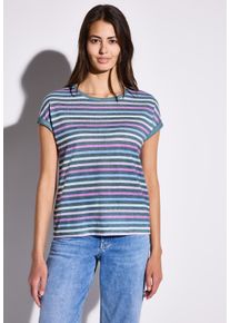 Street One Damen T-Shirtschwarz garden grün, casual, Gr. 44, gestreift, Stoff, 80% Polyester, 20% Viskose, Shirts, aus softem Materialmix