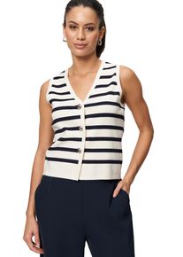 Zero Damen Strickjacke "Zero Strickweste gestreift mit Knopfleiste", weiß, casual, Gr. 36, gestreift, Strick, Obermaterial: 72% Viskose, 28%