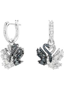 Swarovski Damen Paar Creolen "Schmuck Geschenk Swan Drop-Ohrhänger Schwan, 5705728", Metall, schwarz-weiß, Metall, Ohrringe, mit Swarovski Zirkonia