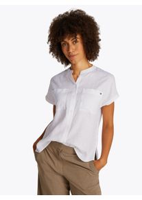 Tommy Hilfiger Damen Kurzarmbluse "ESS LINEN COLLARLESS S/S BLOUSE", weiß, klassisch, Gr. 36, unifarben, Web, Obermaterial: 100% Leinen, Blusen, mit