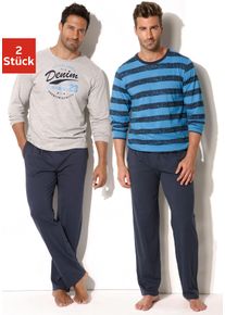 H.I.S. H.I.S Herren Pyjama, Gr. 44, blau, Jersey, Obermaterial: 100% Baumwolle, gestreift, bedruckt, Basic, Homewear-Sets, Schlafanzug mit unterschiedlichem