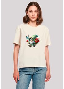 F4NT4STIC Damen T-Shirt "Gnom Frühling Blumen Schmetterling", weiß, casual, Gr. S, Obermaterial: 100% Baumwolle, Shirts, Premium Qualität