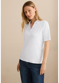 Cecil Damen Poloshirt, weiß, casual, Gr. XS, unifarben, Web, 100% Baumwolle, Shirts, aus reiner Baumwolle