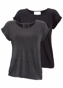 Lascana Damen Kurzarmshirt "mit modischem Cut-Out", schwarz, casual, Gr. 36, unifarben, gemustert, Single Jersey, Obermaterial: 95% Viskose (LENZING