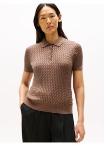 Tommy Hilfiger Damen Poloshirt "CO CABLE POLO-NK SS SWEATER", braun, casual, Gr. XL, unifarben, Single Jersey, Obermaterial: 100% Baumwolle, Shirts,