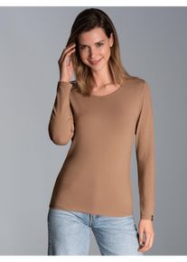TRIGEMA Damen Longsleeve "TRIGEMA Shirt aus Viskose Langarm", braun, Basic, Gr. S, 94% Viskose, 6% Elastan, Shirts