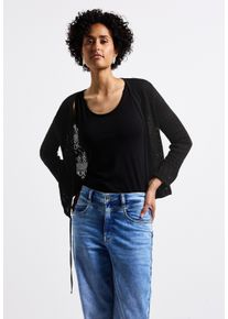 Street One Damen Cardigan, schwarz, casual, Gr. 46, unifarben, Web, Stoff, 50% Baumwolle, 50% Polyacryl, Strickjacken, mit 3/4 Ärmeln