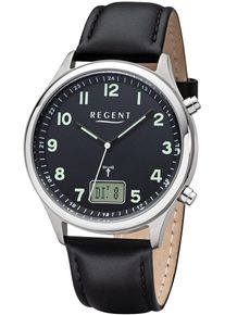 Regent Uhren REGENT Damen Funkuhr, schwarz, Armbanduhren, Quarzuhr, Armbanduhr, Herrenuhr, Damenuhr, Lederarmband, Leuchtzeiger