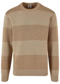 Urban Classics Herren Rundhalspullover "Urban Classics Herren Heavy Oversized Striped Sweatshirt", beige, klassisch, Gr. L, gestreift, 100%