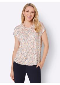 Inspirationen Damen Rundhalsshirt "Druck-Shirt", beige, Gr. 38, geblümt, gemustert, mehrfarbig, bedruckt, 95% Viskose, 5% Elasthan, Shirts