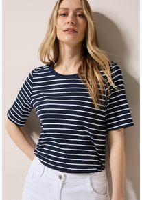 Cecil Damen T-Shirt, blau, casual, Gr. XS, gestreift, Jersey, Feinripp, Obermaterial: 95% Baumwolle, 5% Elasthan, Shirts, mit Streifen Muster