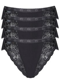 Sloggi Damen Tai-Slip "Chic Tai 4P", Gr. 38, schwarz, Obermaterial: 95% Baumwolle, 5% Elasthan. Spitze: 71% Polyamid, 20% Baumwolle, 9% Elasthan,