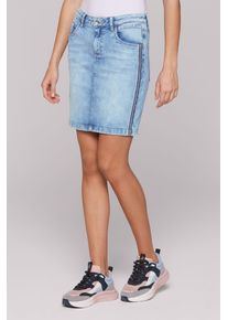 SOCCX Damen Jeansrock, blau, casual, Gr. XL, bestickt, Material: 63% Baumwolle, 25% Polyester, 10% Viskose, 2% Elasthan, Röcke, mit Gehschlitz