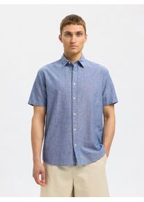 Selected Homme Herren Kurzarmhemd "SLHREG-SUN SHIRT SS NOOS", blau, modisch, Gr. S, unifarben, Web, Obermaterial: 71% Baumwolle, 29% Leinen, Hemden