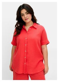 sheego Damen Hemdbluse "Große Größen", rot, casual, Gr. 48, unifarben, Obermaterial: 100% Baumwolle, Blusen, aus weicher Musselin-Qualität