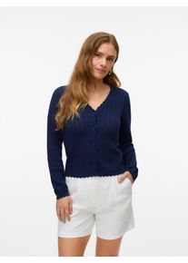 Véro Moda VERO MODA Damen Strickjacke "VMLUXLIGHT POINTELLE LS V-NECK CARDIGAN", blau, modisch, Gr. S, unifarben, Strick, Obermaterial: 60% Baumwolle, 40%