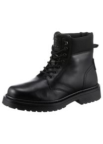 Tommy Jeans Herren Schnürboots "TJM LACE UP BOOT", Gr. 46, schwarz, Leder, Textil, unifarben, klassisch, Schuhe, Blockabsatz, Schnürstiefelette mit