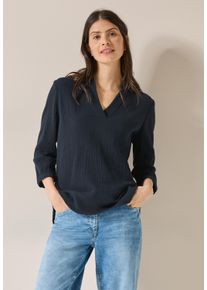 Cecil Damen Klassische Bluse, blau, casual, Gr. L, unifarben, Web, 100% Baumwolle, Blusen, mit 3/4 Ärmeln