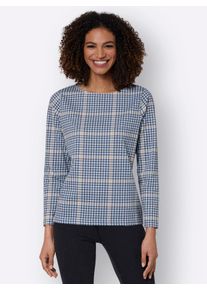 Casual Looks Damen Langarmshirt "Shirt", blau, Gr. 36, gemustert, Hahnentrittmuster, mehrfarbig, 100% Baumwolle, Shirts
