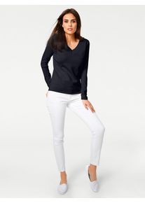 Heine Damen Strickpullover "V-Pullover", blau, Gr. 48, unifarben, 100% Baumwolle, Pullover