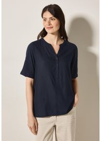 Cecil Damen Shirtbluse, blau, casual, Gr. XL, unifarben, Stoff, 100% Viskose, Blusen, mit geschlitztem Rundhalsausschnitt
