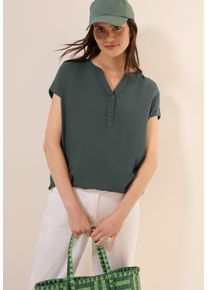 Cecil Damen Kurzarmbluseschwarz balmy khaki, casual, Gr. L, unifarben, Web, Obermaterial: 100% Viskose, Blusen, mit geschlitztem Ausschnitt und