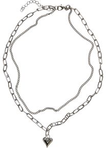 Urban Classics Damen Edelstahlkette "Urban Classics Unisex Heart Icon Layering Necklace", one size, Eisen-Zink, silber, Eisen, Zink, Halsketten