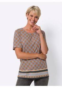 Classic Basics Damen Kurzarmshirt "Rundhals-Shirt", orange, Gr. 42, gemustert, mehrfarbig, bedruckt, 100% Baumwolle, Shirts