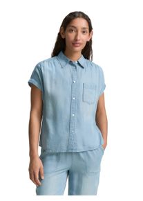 Tom Tailor Damen Hemdbluse, blau, casual, Gr. 44, unifarben, Denim/Jeans, Obermaterial: 100% Lyocell, Blusen, mit Brusttasche