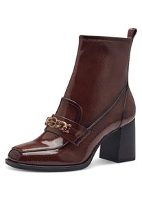 Tamaris Damen Stiefelette, Gr. 37, braun, Lederimitat, unifarben, glänzend, modisch, Schuhe, Blockabsatz, Partyschuh mit eleganter Zierkette und