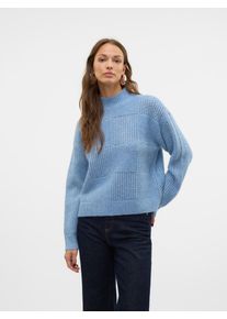 Véro Moda VERO MODA Damen Strickpullover "VMMOON LS HIGHNECK PULLOVER GA BF", blau, modisch, Gr. L, meliert, Strick, Obermaterial: 100% Polyester, Pullover