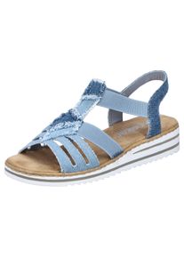 Rieker Damen Keilsandalette, Gr. 41, blau, Textil, Basic, Schuhe, Sommerschuh, Sandale, Plateau, Urlaubschuh mit seitlichen Gummizügen