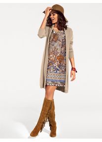 Heine Damen Longstrickjacke, beige, Gr. 46, unifarben, 80% Viskose, 20% Polyamid, Strickjacken
