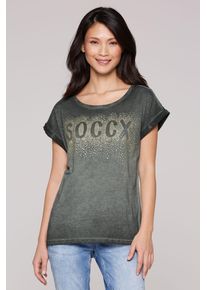 SOCCX Damen Rundhalsshirt, grün, casual, Gr. XXXL, bedruckt, Material: 100% Baumwolle, Shirts, mit überschnittenen Schultern