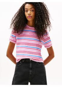 Tommy Jeans Damen Kurzarmshirt "TJW REG SH SCRIPT STRIPE TEE"carnival pink, stripe, casual, Gr. XS, gestreift, Single Jersey, Obermaterial: 100%