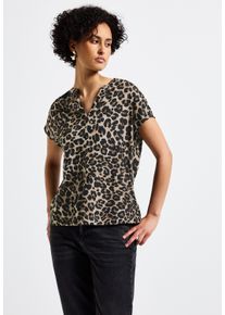 Street One Damen Shirtbluse, schwarz, casual, Gr. 40, animal-print, Stoff, 100% Viskose, Blusen, mit geschlitztem Rundhalsausschnitt