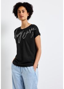 Street One Damen T-Shirt, schwarz, casual, Gr. 38, unifarben, Web, Stoff, 50% Baumwolle, 50% Modal, Shirts, mit Rundhalsausschnitt