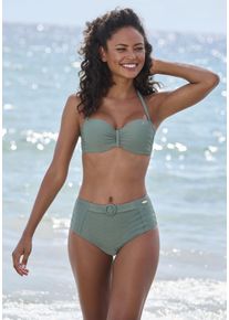 Sunseeker Damen Highwaist-Bikini-Hose "Loretta", grün, Gr. 38, Polyamid, Badehosen, mit Ziergürtel