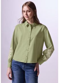 Damen Langarmblusemild grün, casual, Gr. 38, STREET ONE STUDIO, unifarben, Web, 100% Baumwolle, Blusen, aus reiner Baumwolle