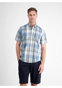 Lerros Herren Kurzarmhemd, blau, casual, Gr. XXL, kariert, Web, Obermaterial: 100% Baumwolle, Hemden, mit Logo Stickerei